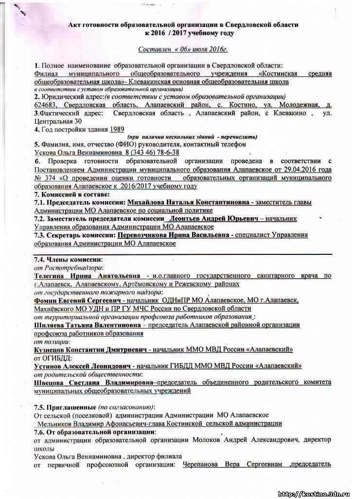 Документы для приёмки школы к новому учебному году Документы для приёмки школы к новому учебному году